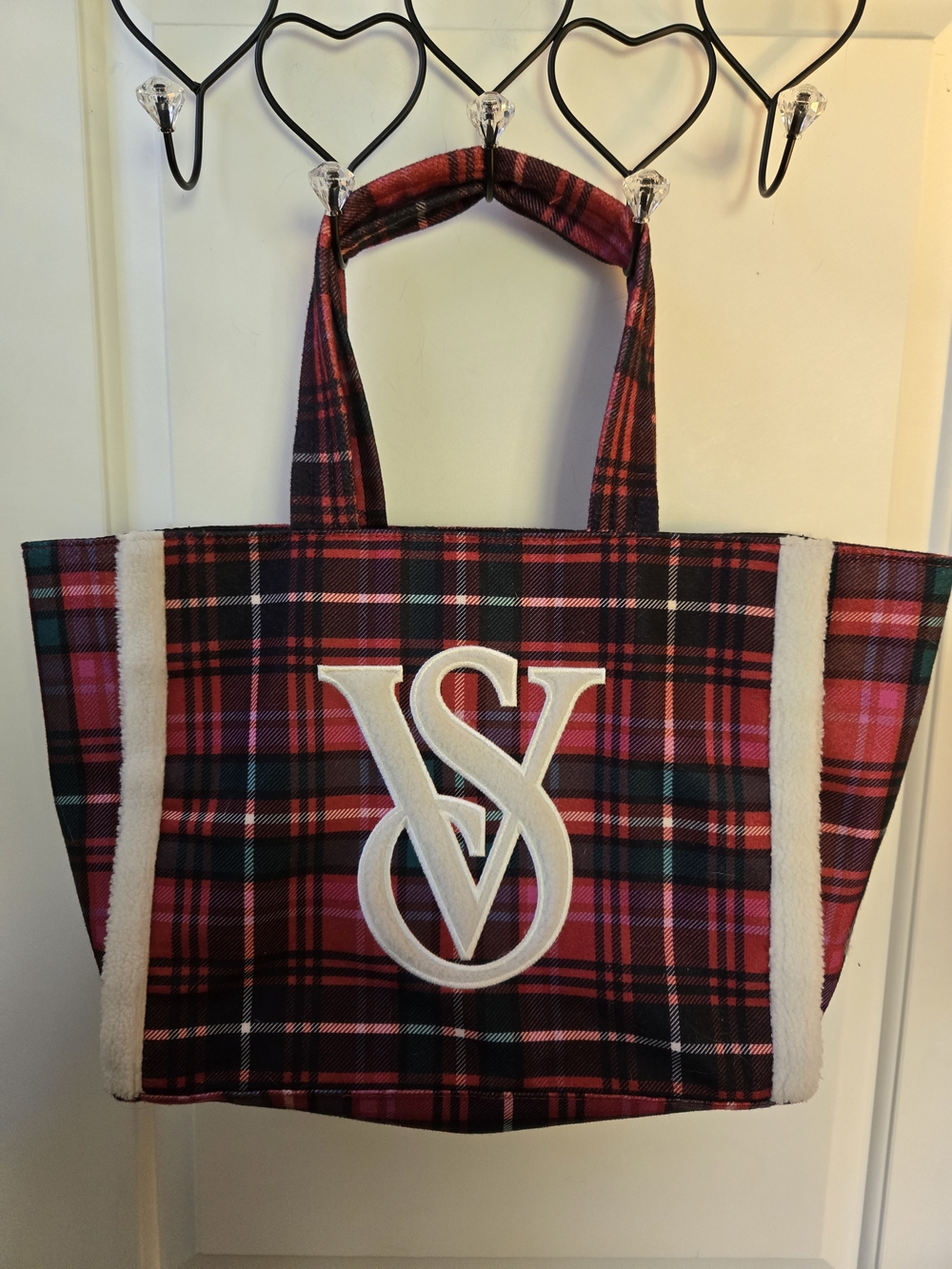 Victoria's Secret Red Plaid Tote with White Logo